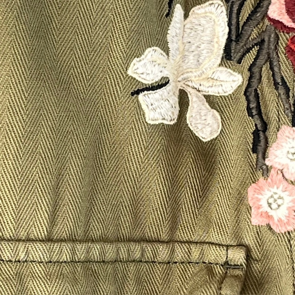 Top shop Olive Green Herringbone Military Jacket with Floral Embroidery size 2 - Picture 9 of 11